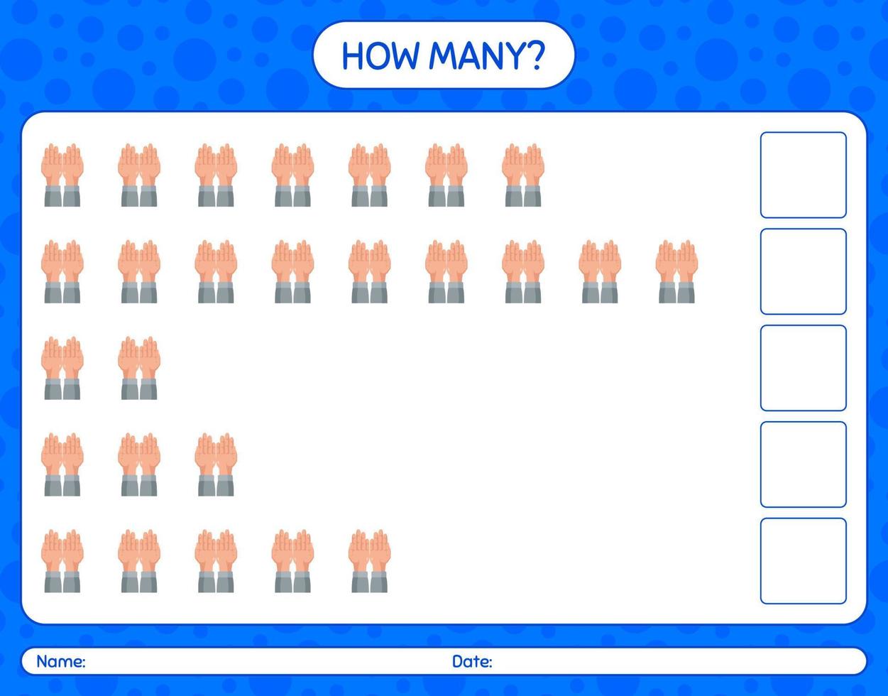 hoeveel tellen spel met bidden. werkblad voor kleuters, activiteitenblad voor kinderen, afdrukbaar werkblad vector