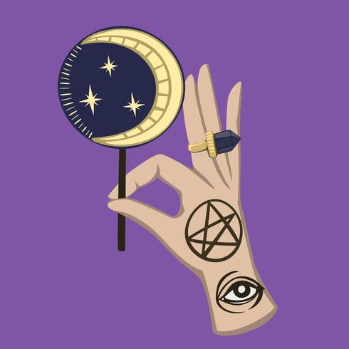 rituele magische hand met maansuikergoed vector