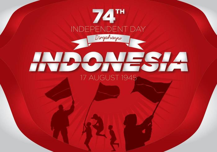 74e Indonesië Onafhankelijkheidsdag afbeelding met mensen en vlag silhouetten vector