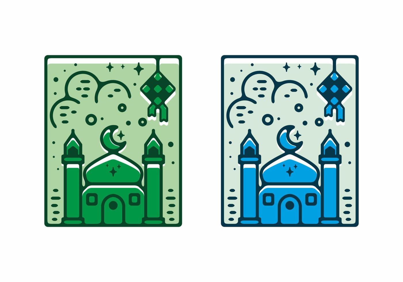 groene en blauwe kleur van moskee vlakke afbeelding vector