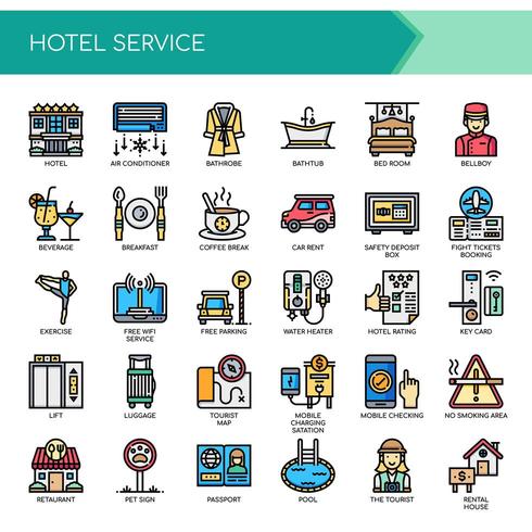 Hoteldiensten, dunne lijn en pixel perfecte pictogrammen vector