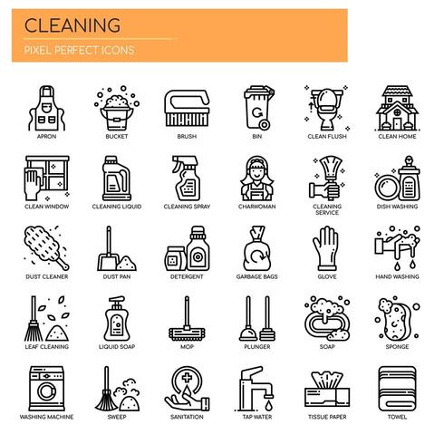 Reinigingselementen, dunne lijn en pixel Perfect Icons vector