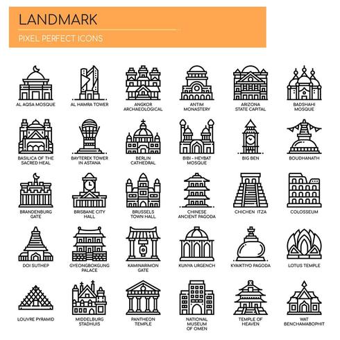 Landmark, Thin Line en Pixel Perfect Icons vector