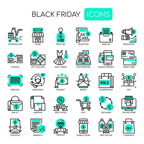 Dunne lijn en Pixel Perfect Icons voor Black Friday vector