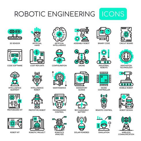 Robotic Engineering, Thin Line en Pixel Perfect Icons vector