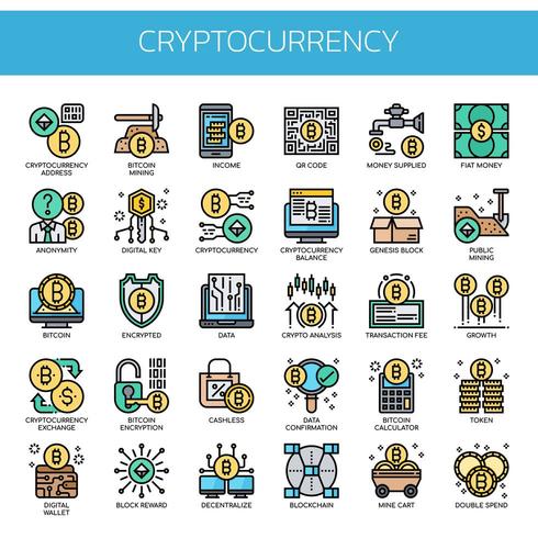 Cryptocurrency Elements, Thin Line en Pixel Perfect Icons vector