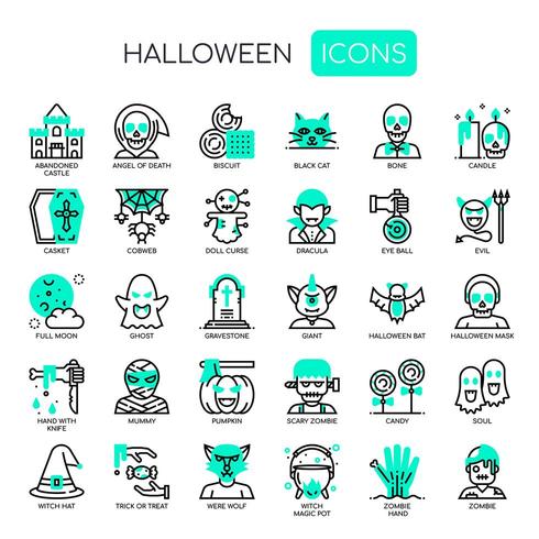 Halloween-elementen, dunne lijn en pixel perfecte pictogrammen vector