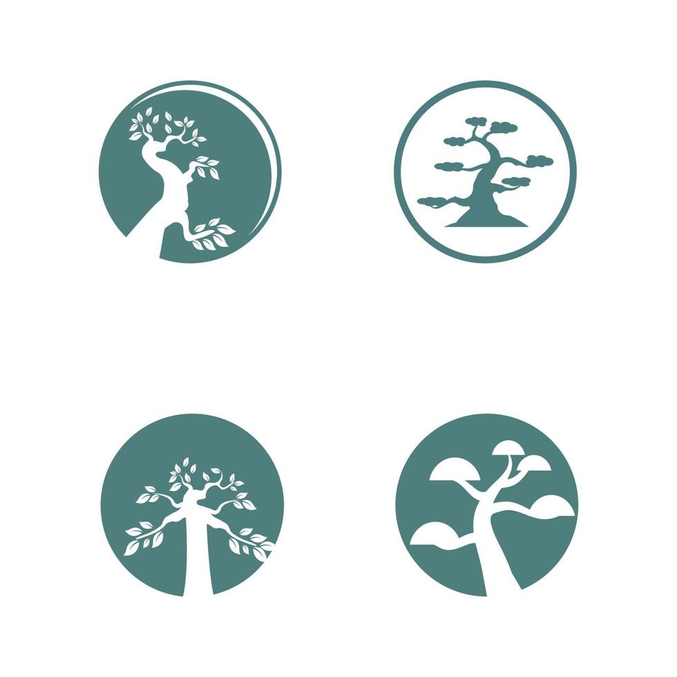 Oosterse bonsai kunst, Japanse mini kleine plant boom op pot silhouet logo ontwerp vector