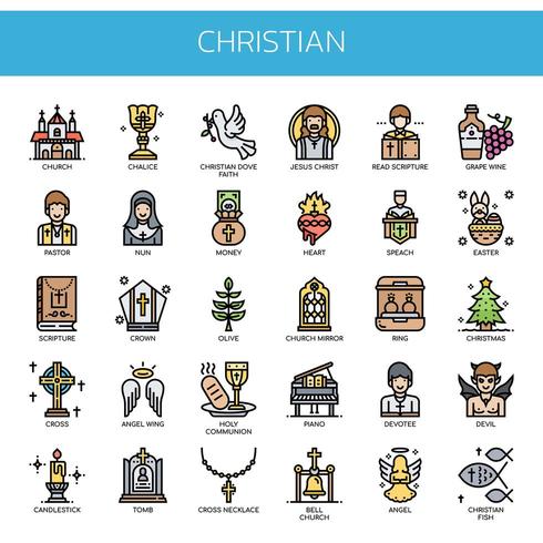 Christian Elements, Thin Line en Pixel Perfect Icons vector