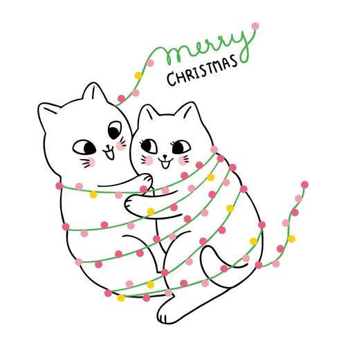 Cartoon schattige kerst paar kat knuffelen vector