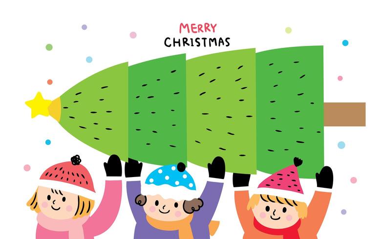 Christmas Kids en kerstboom vector