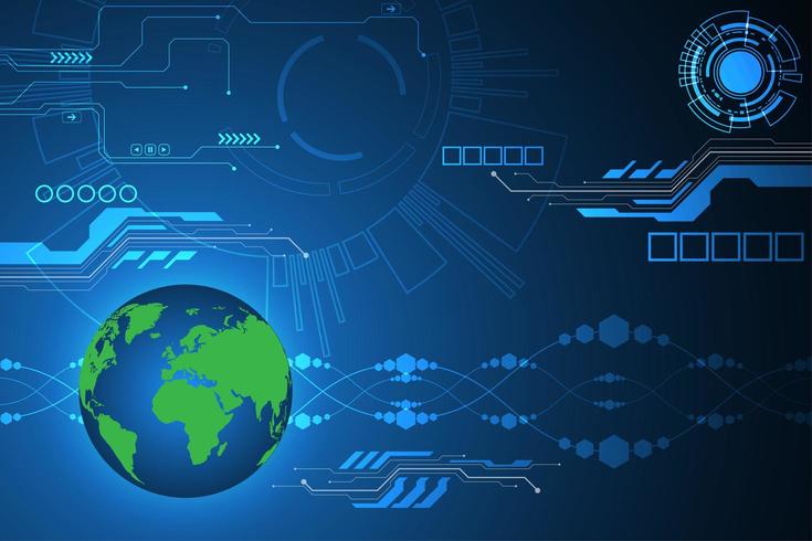 Wereldkaart op digitale tech display achtergrond vector