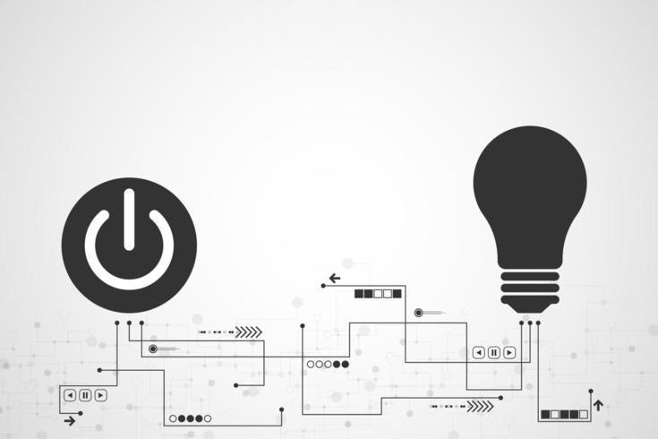 Power-knop en gloeilamp verbinding tech concept vector