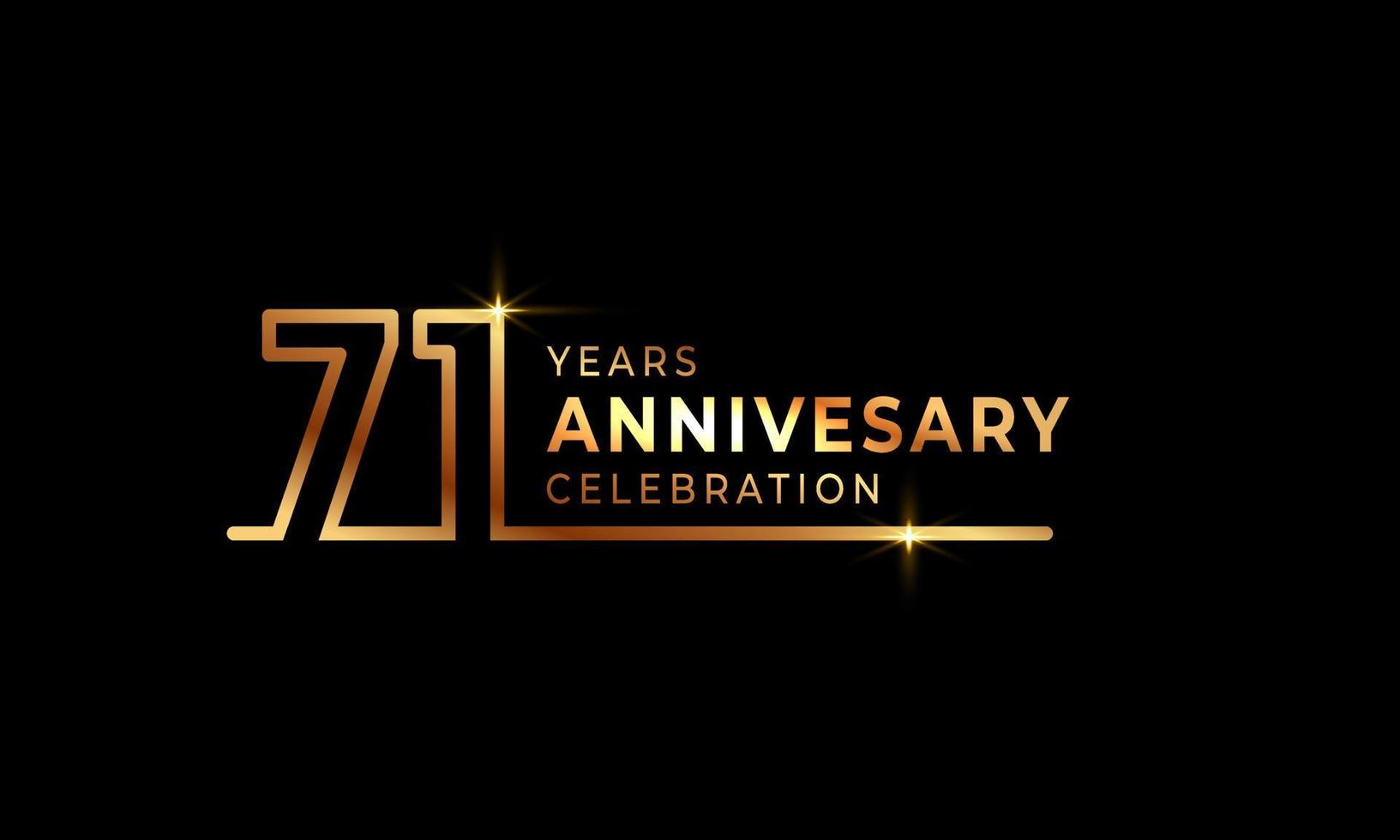 71-jarig jubileumviering logo met gouden gekleurde lettertypenummers gemaakt van één verbonden lijn voor feestgebeurtenis, bruiloft, wenskaart en uitnodiging geïsoleerd op donkere achtergrond vector