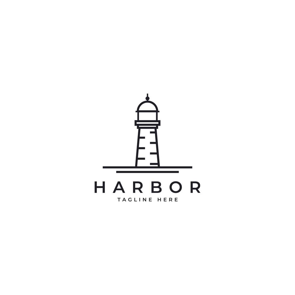 vuurtoren zoeklicht baken toren eiland strand kust eenvoudig lijntekeningen logo vector sjabloon element
