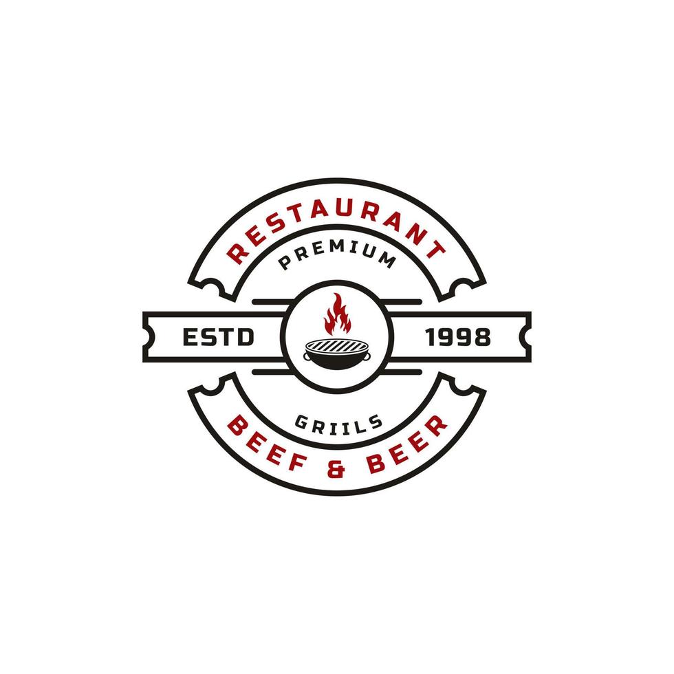 vintage retro badge grill restaurant ontwerp logo label brand vlam logo vector ontwerp inspiratie