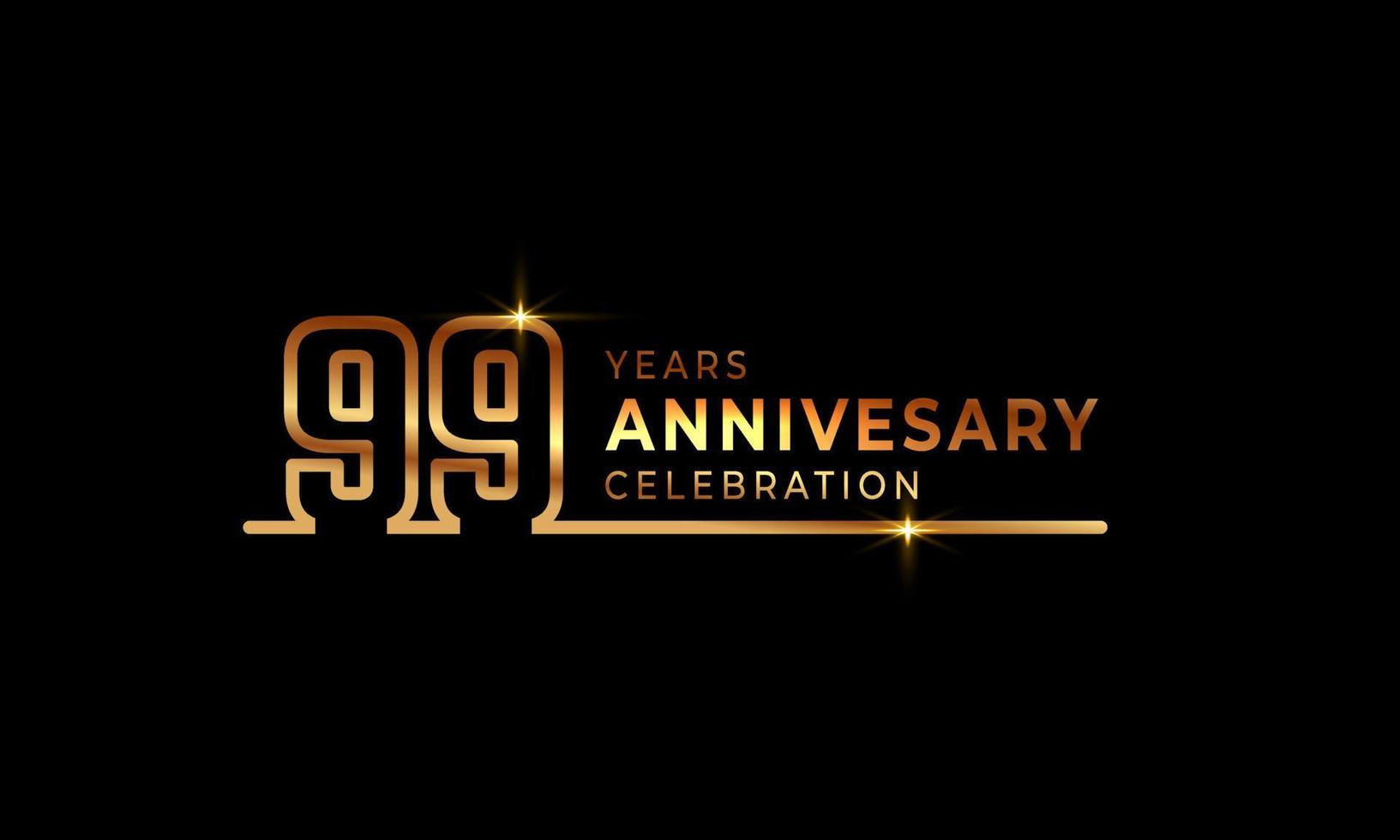 99-jarig jubileumviering logo met gouden gekleurde lettertypenummers gemaakt van één verbonden lijn voor feestgebeurtenis, bruiloft, wenskaart en uitnodiging geïsoleerd op donkere achtergrond vector
