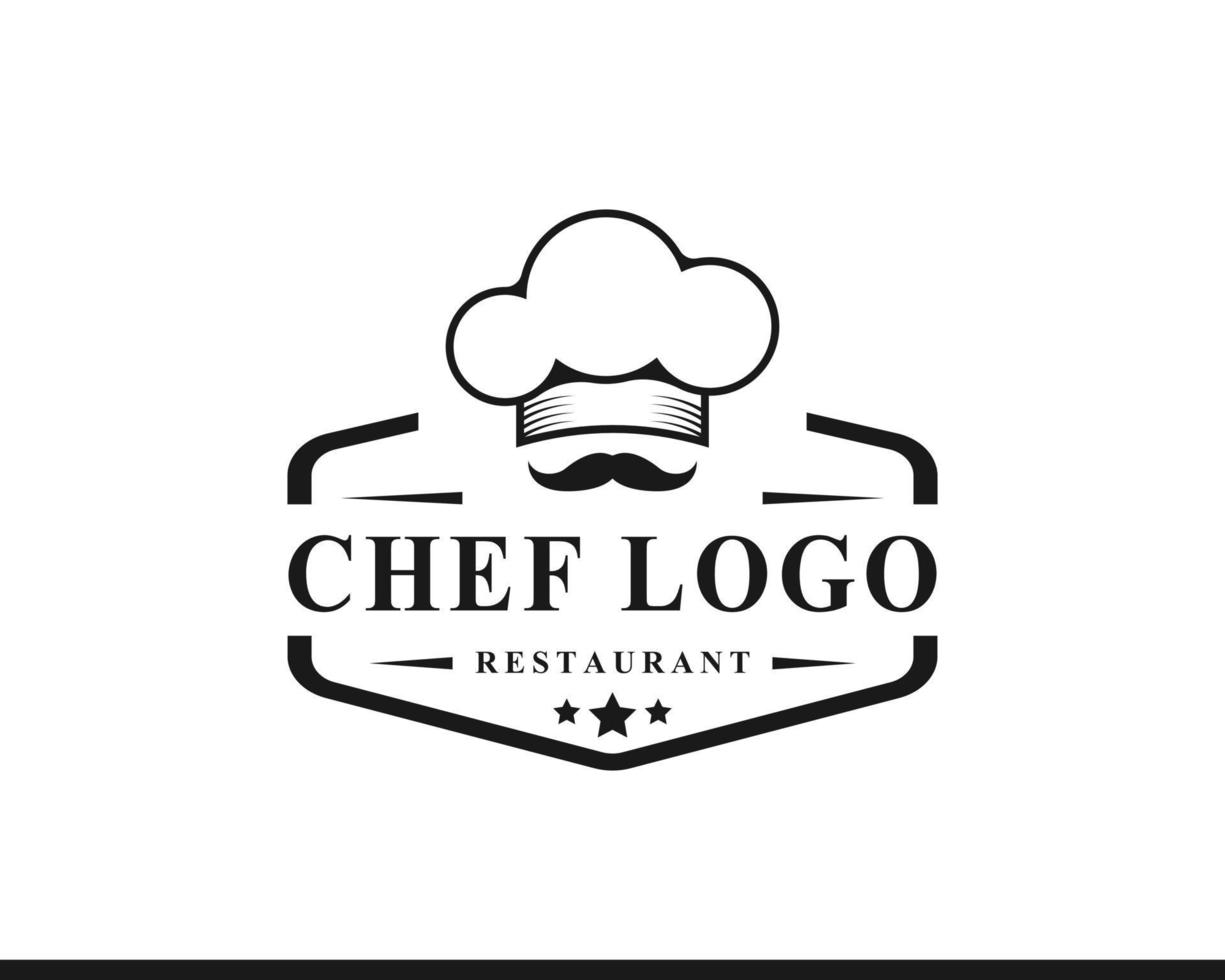 vintage retro label badge embleem chef-kok en restaurant met een pet eenvoudige logo-ontwerpinspiratie vector