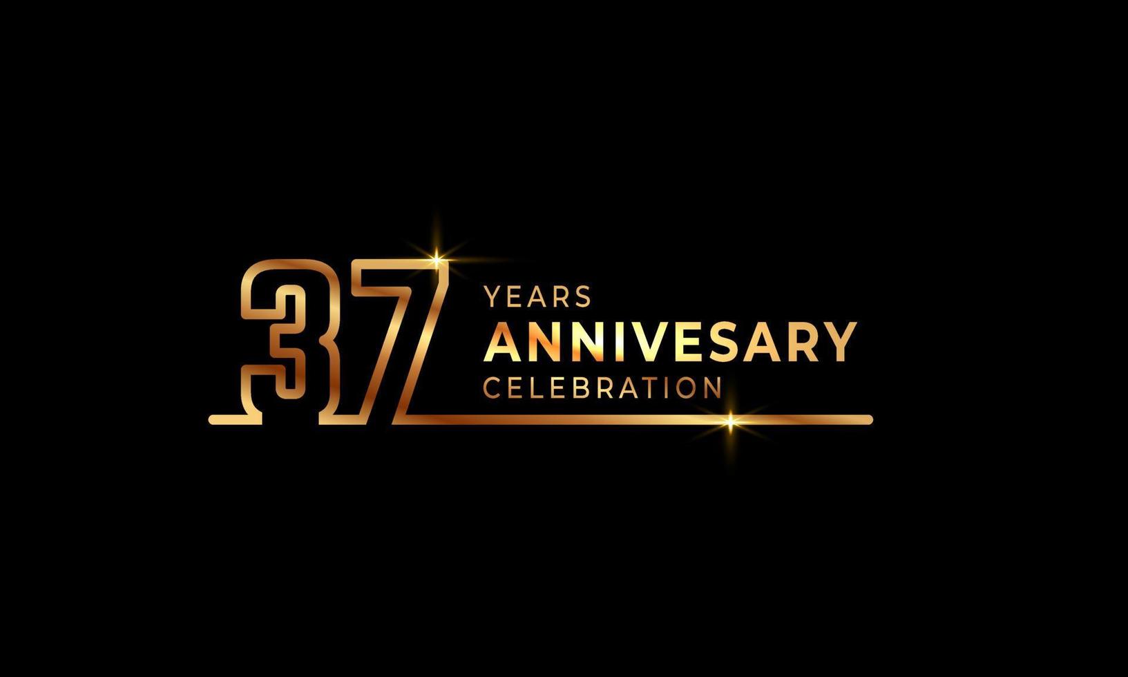 37-jarig jubileumviering logo met gouden gekleurde lettertypenummers gemaakt van één verbonden lijn voor feestgebeurtenis, bruiloft, wenskaart en uitnodiging geïsoleerd op donkere achtergrond vector