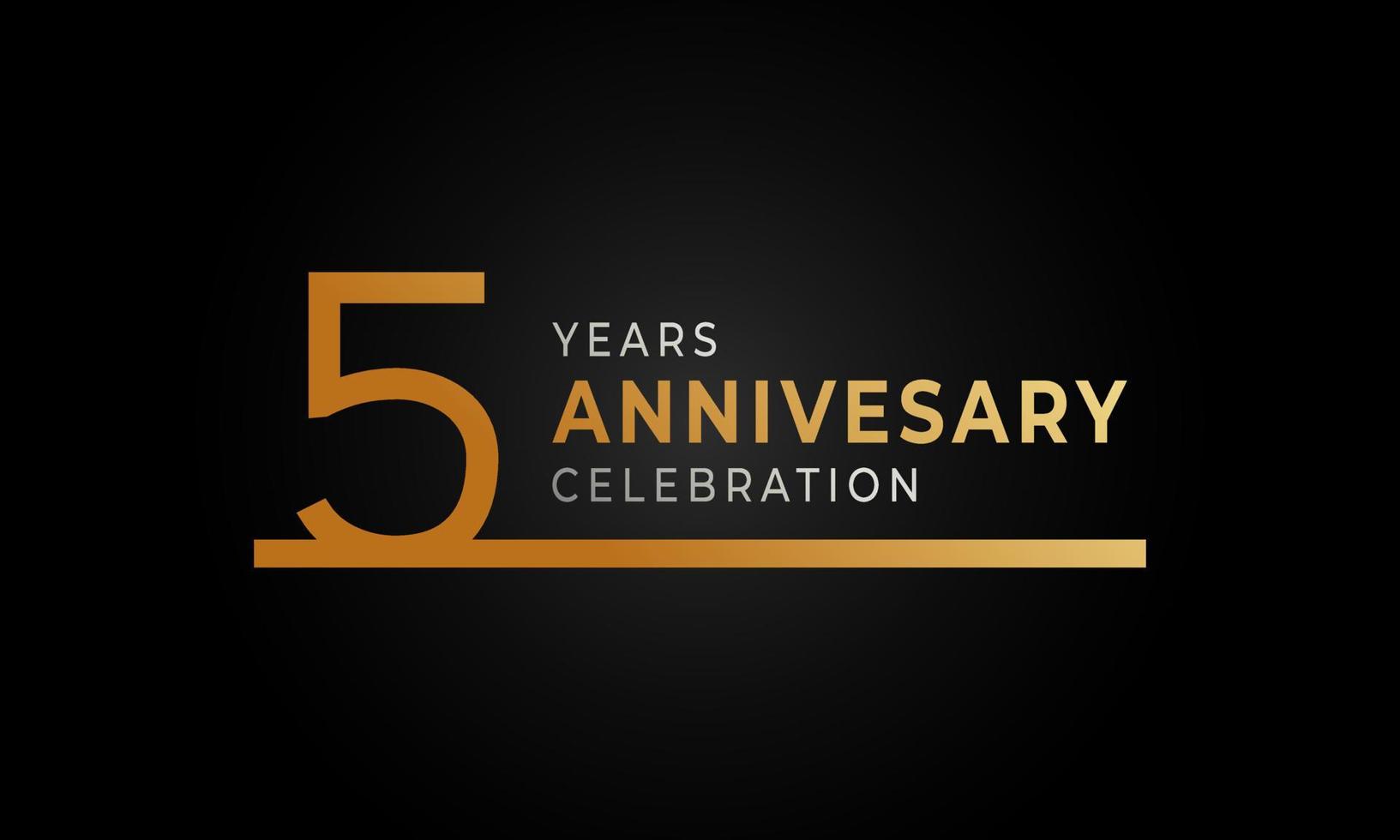 5 jaar verjaardag viering logo met enkele regel gouden en zilveren kleur voor viering evenement, bruiloft, wenskaart en uitnodiging geïsoleerd op zwarte achtergrond vector