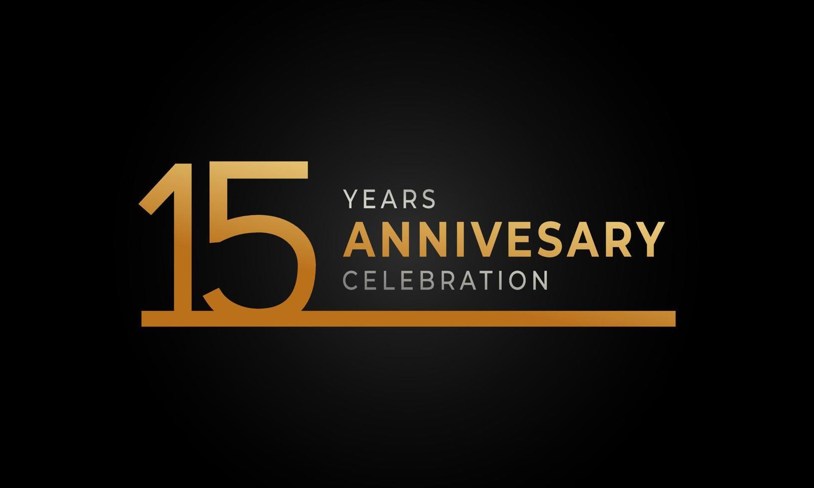 15-jarig jubileumviering logo met enkele regel gouden en zilveren kleur voor feestgebeurtenis, bruiloft, wenskaart en uitnodiging geïsoleerd op zwarte achtergrond vector