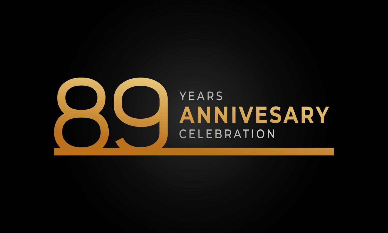 89-jarig jubileumviering logo met enkele regel gouden en zilveren kleur voor feestgebeurtenis, bruiloft, wenskaart en uitnodiging geïsoleerd op zwarte achtergrond vector