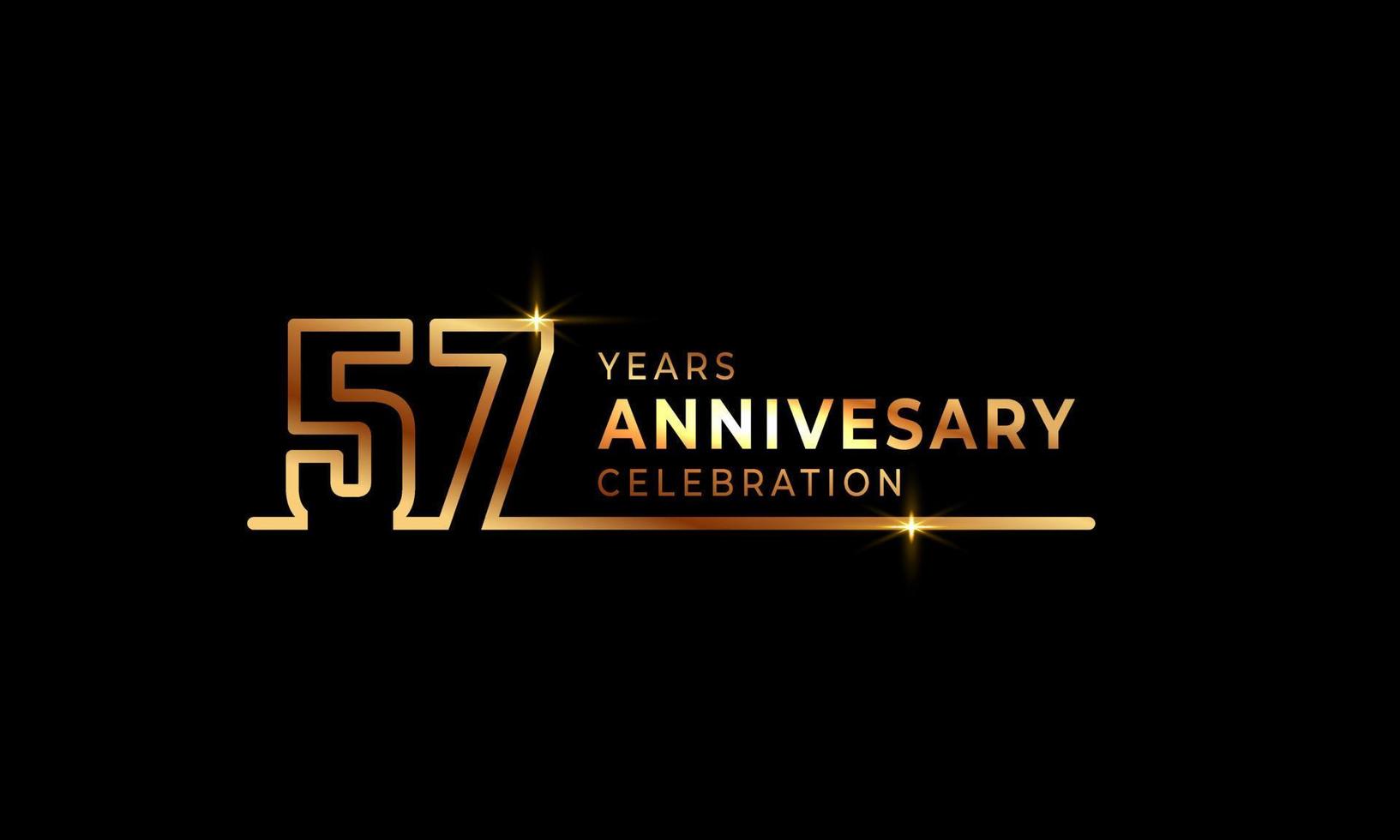 57-jarig jubileumviering logo met gouden gekleurde lettertypenummers gemaakt van één verbonden lijn voor feestgebeurtenis, bruiloft, wenskaart en uitnodiging geïsoleerd op donkere achtergrond vector