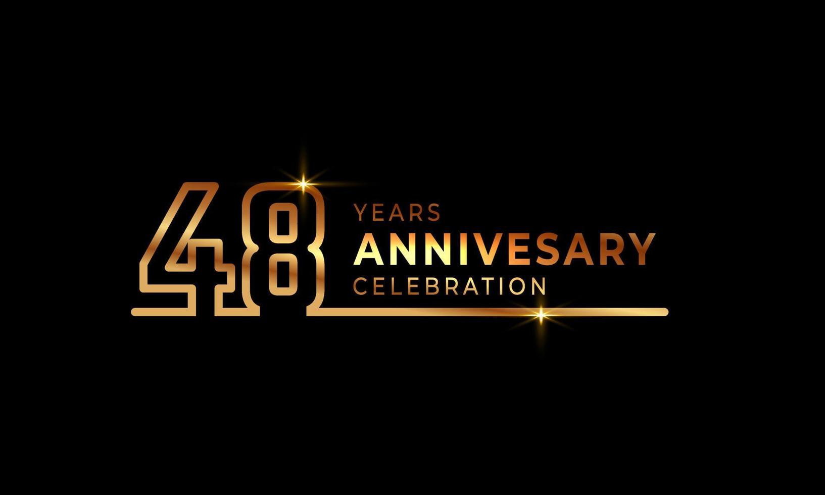 48-jarig jubileumviering logo met gouden gekleurde lettertypenummers gemaakt van één verbonden lijn voor feestgebeurtenis, bruiloft, wenskaart en uitnodiging geïsoleerd op donkere achtergrond vector