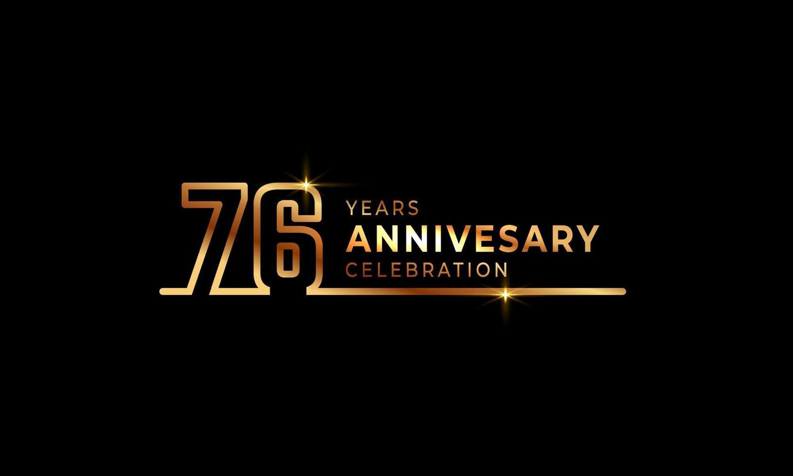 76-jarig jubileumviering logo met gouden gekleurde lettertypenummers gemaakt van één verbonden lijn voor feestgebeurtenis, bruiloft, wenskaart en uitnodiging geïsoleerd op donkere achtergrond vector