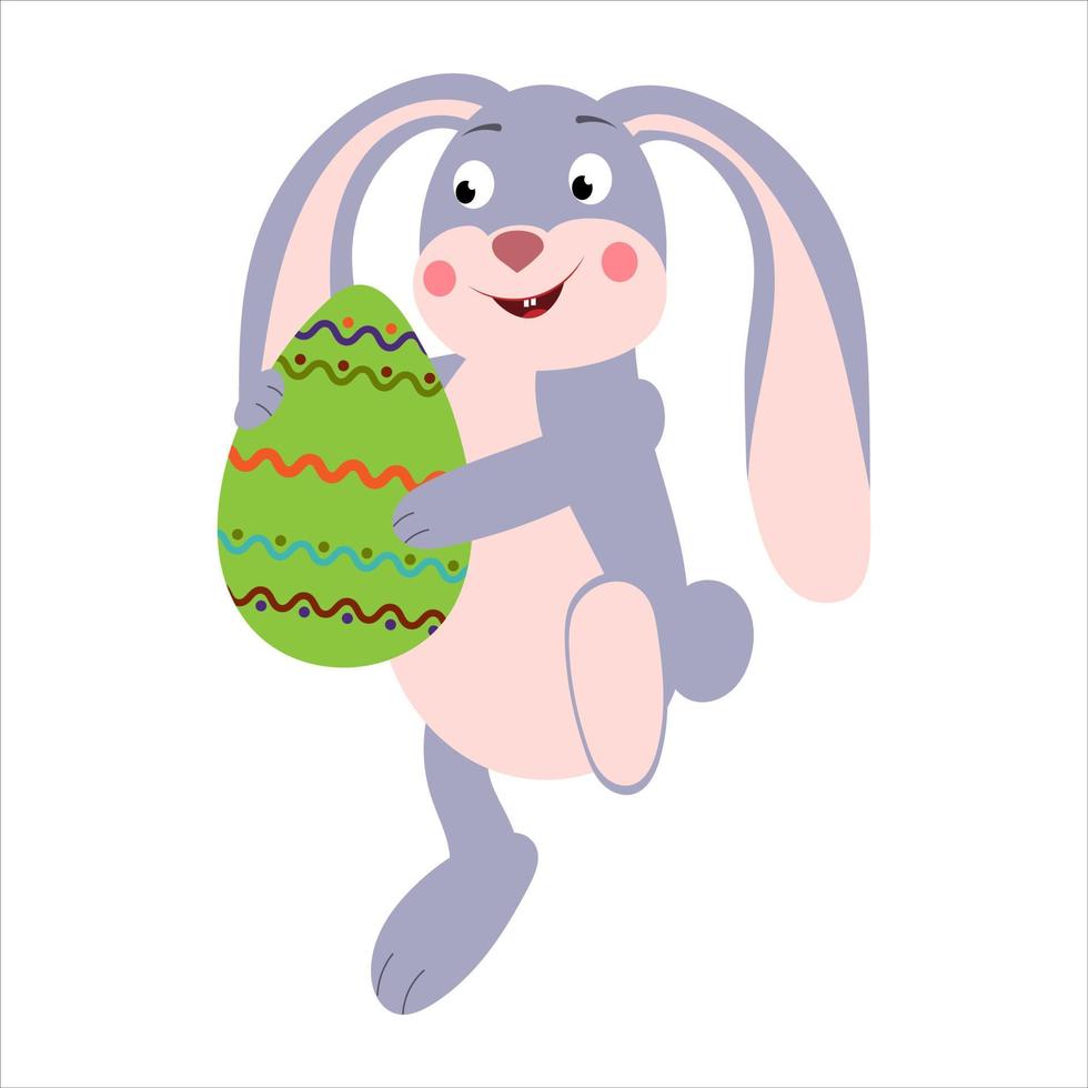 de stripfiguur paashaas is een konijn met een geschilderd paasei. vector