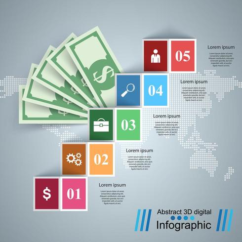 Zakelijke infographics. Dollar, geld pictogram. vector