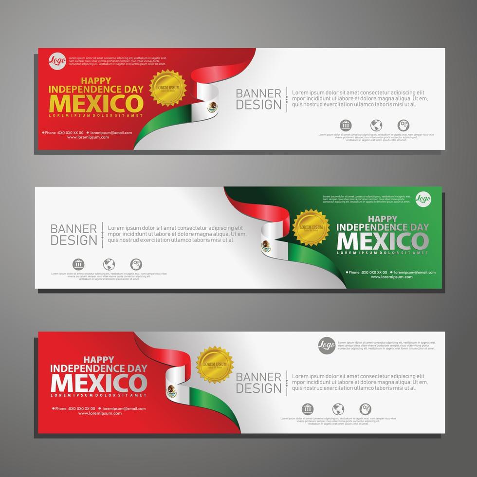 happy mexico onafhankelijkheidsdag banner en achtergrond set vector