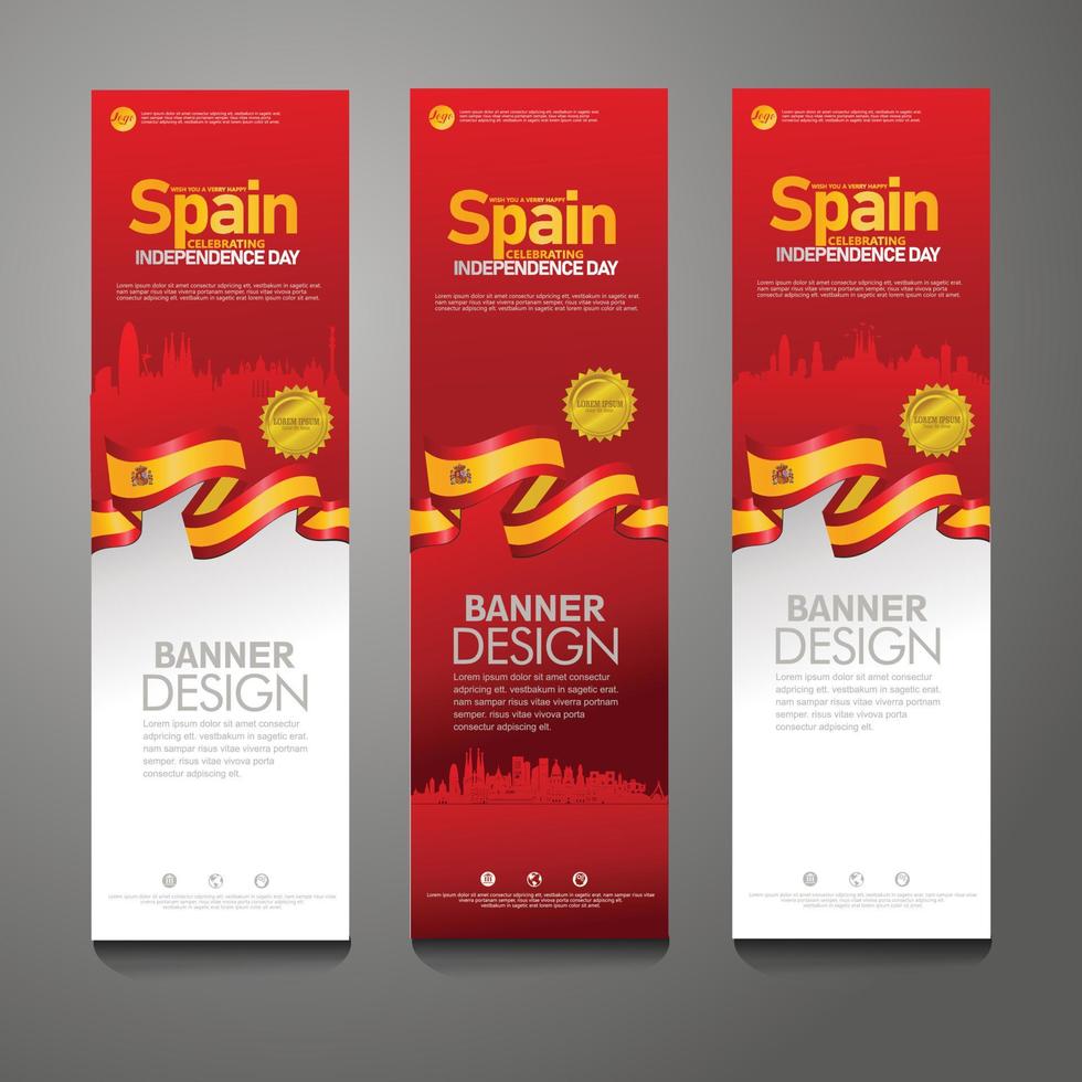 spanje gelukkige onafhankelijkheidsdag confetti viering achtergrond verticale banner set vector