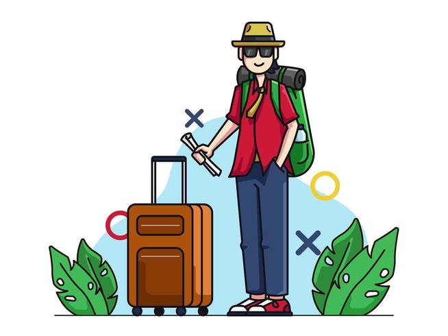 Toerisme karakter met koffer vector