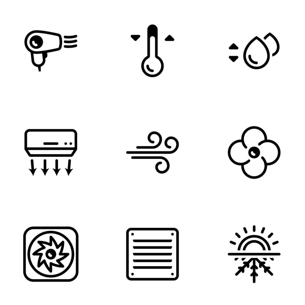 pictogrammen voor thema koeling, airconditioning, vector, pictogram, set. witte achtergrond vector