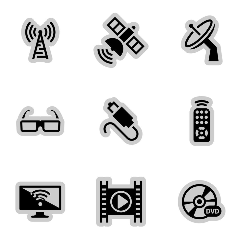 pictogrammen voor thema-tv, satelliet, omroep, vector, pictogram, set. witte achtergrond vector