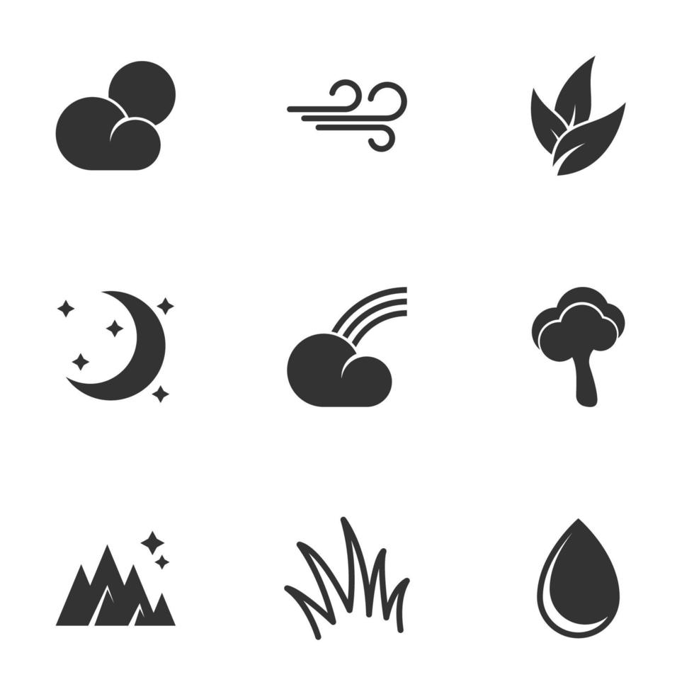 pictogrammen voor thema weer, natuur. witte achtergrond vector