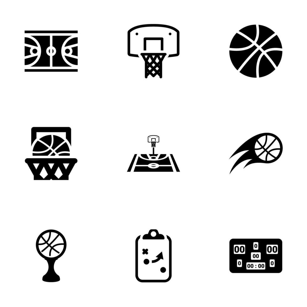 pictogrammen voor thema basketbal, vector, pictogram, set. witte achtergrond vector