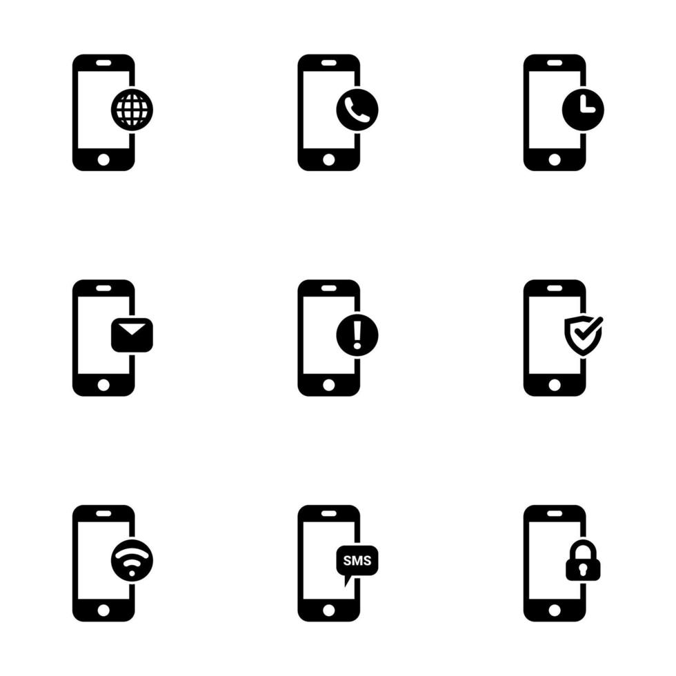 set van eenvoudige pictogrammen op een thema telefoonfuncties, functionaliteit, melding, communicatie, internet, bericht, vector, set. witte achtergrond vector