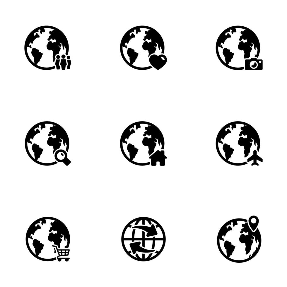 set van eenvoudige pictogrammen op een thema globe earth, vector, design, collectie, flat, teken, symbool, element, object, illustratie, geïsoleerd. witte achtergrond vector