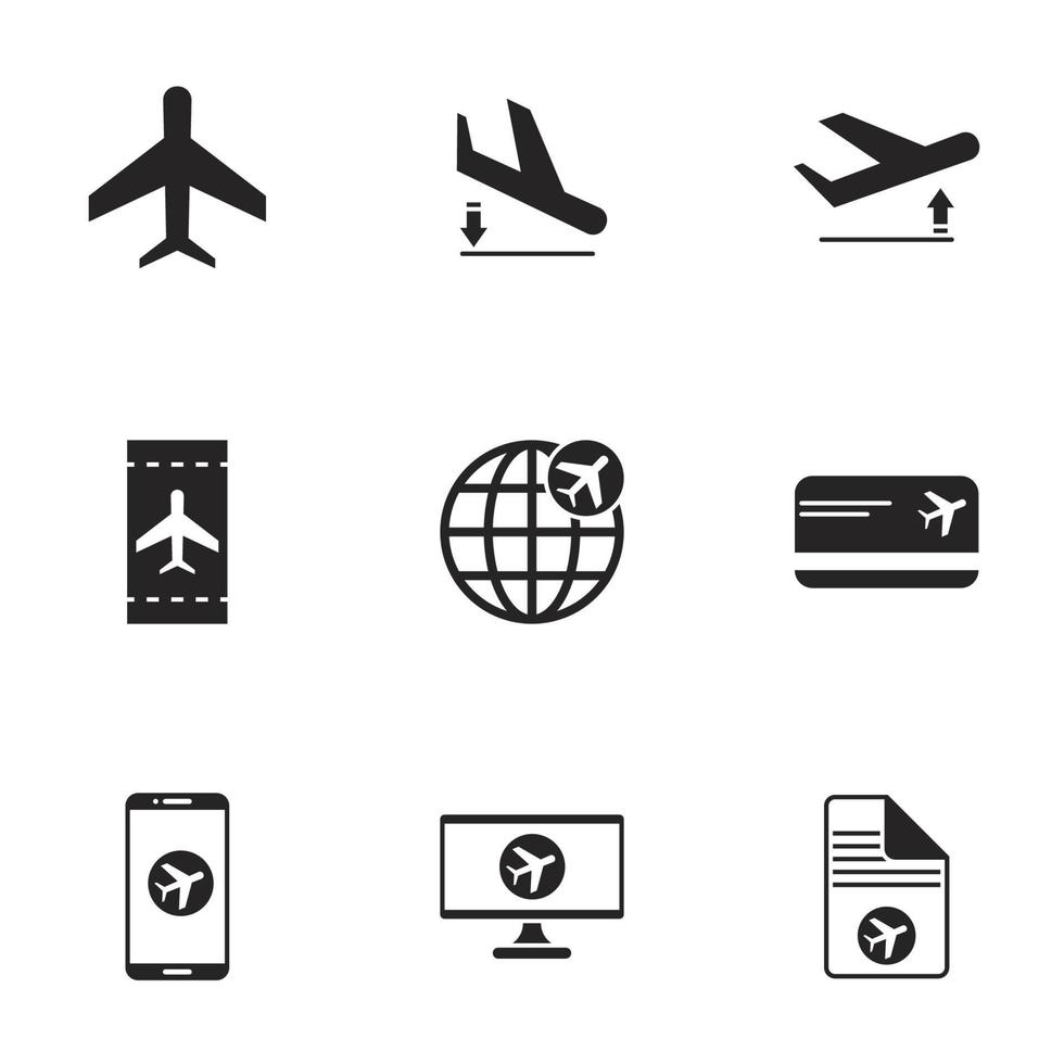 pictogrammen voor themaluchthaven. witte achtergrond vector