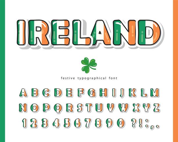 Ierland cartoon lettertype. Ierse nationale vlag kleuren. vector