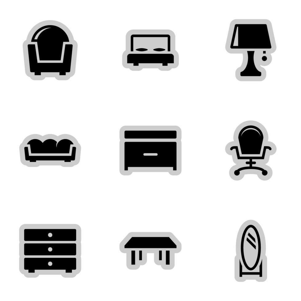 pictogrammen voor themameubels, interieur, vector, pictogram, set. witte achtergrond vector