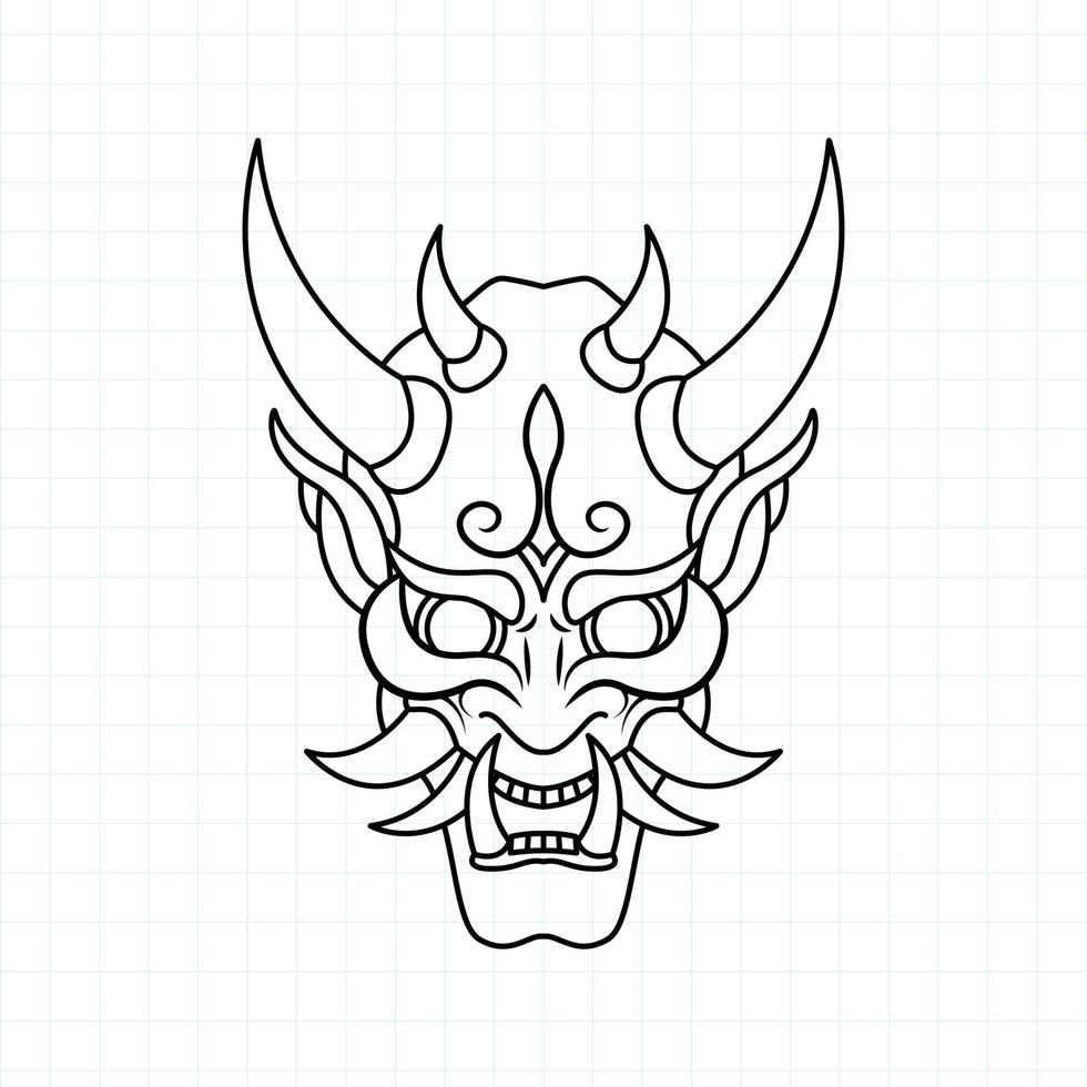 hand getekend japans oni demon masker kleurplaat, vector illustratie eps.10