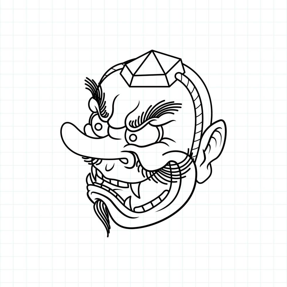 hand getekend japans tengu masker kleurplaat, vector illustratie eps.10