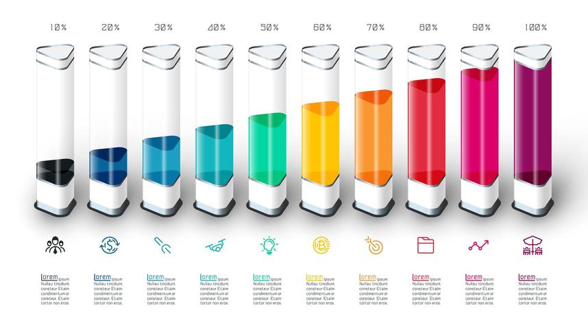 Bars grafiek infographics met kleurrijke 3D-stuk. vector