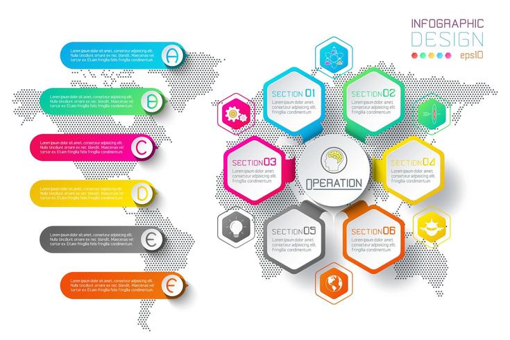 Zakelijke zeshoek labels vorm infographic cirkels bar. vector