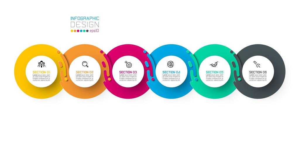 Zes harmonieuze cirkel infographics. vector