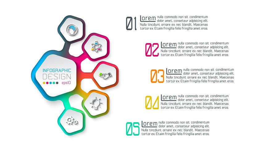 Vijfhoeken label infographic met 5 stappen. vector