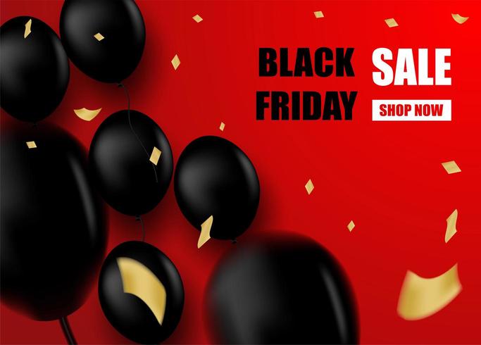 Black Friday-verkoopontwerp met zwarte ballons op rood vector